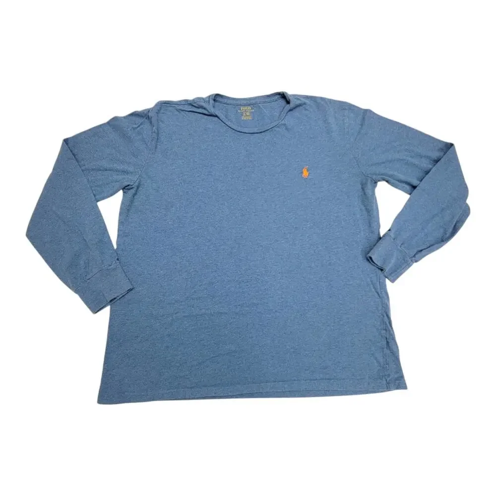 Polo Ralph Lauren Mens Large Blue Heather Long Sleeve Crewneck T-Shirt Pony